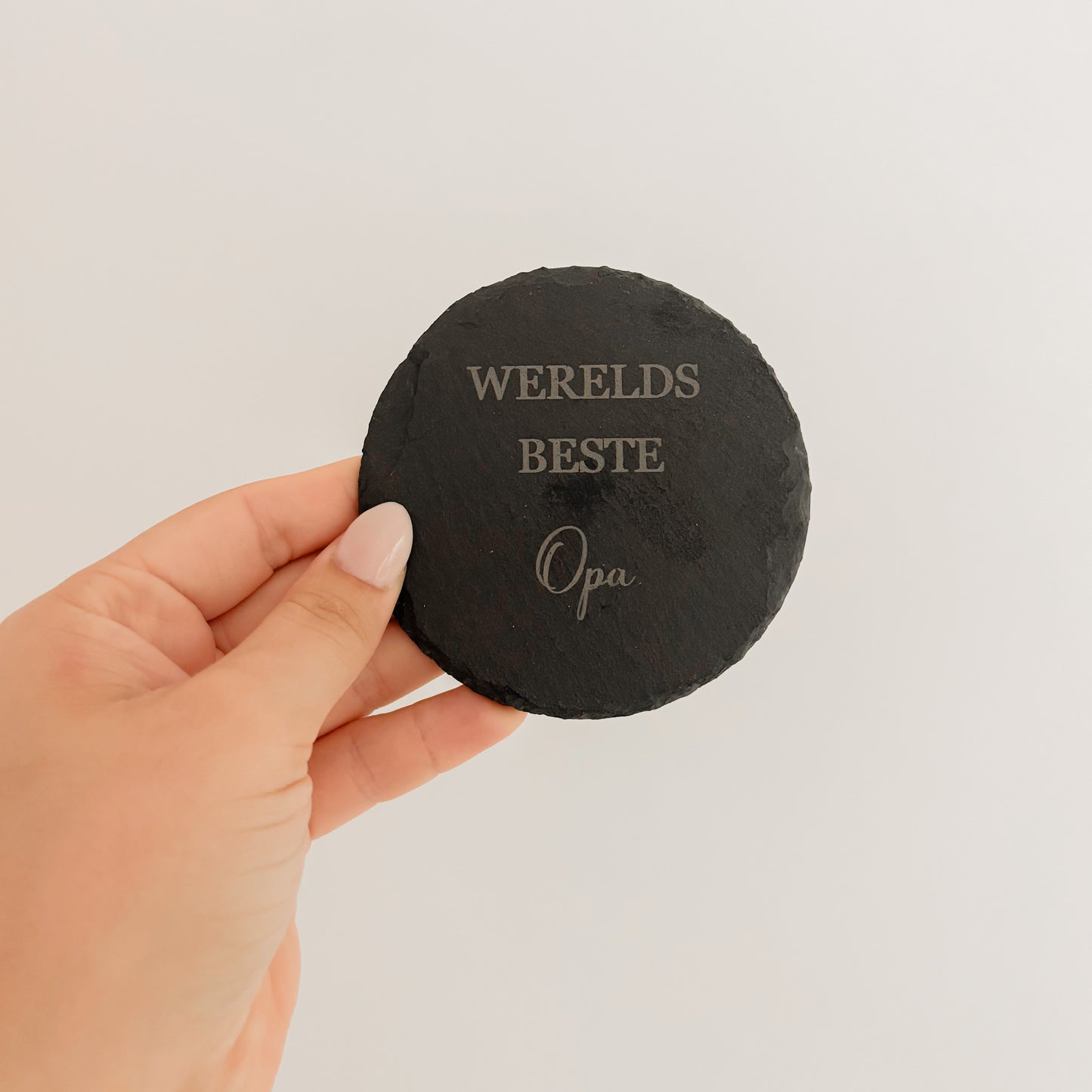 Onderzetter leisteen rond | gegraveerd met tekst