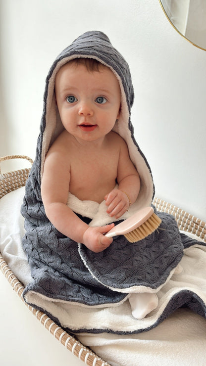 Badcape gebreid jeansblauw