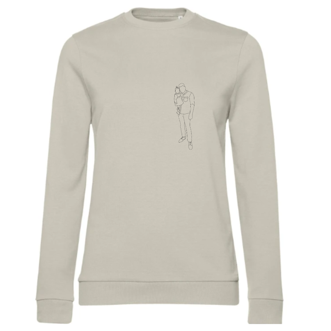 Sweater met lijntekening geborduurd