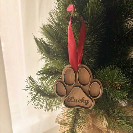 Kersthanger | Hondenpootje gegraveerd naam