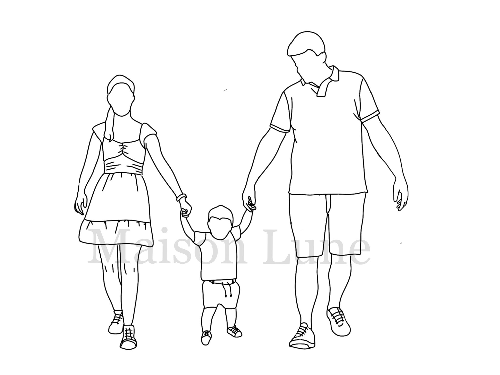 Digitale lijntekening Familie/gezin