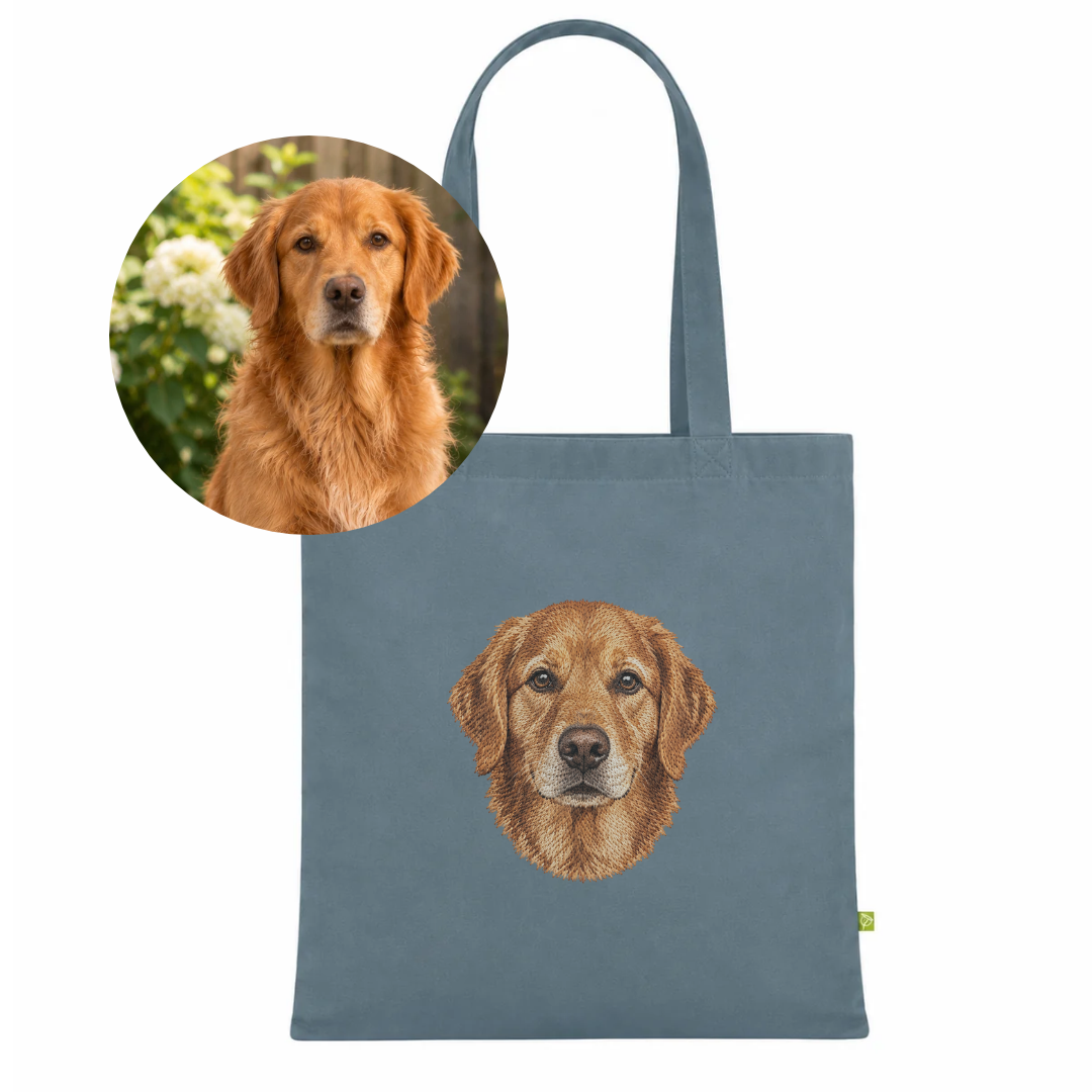 Tote bag met volgeborduurde tekening huisdier